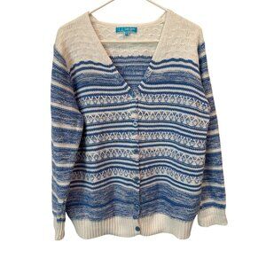 Lady Laura Ireland Blue White Striped Cardigan Sweater - Size 16